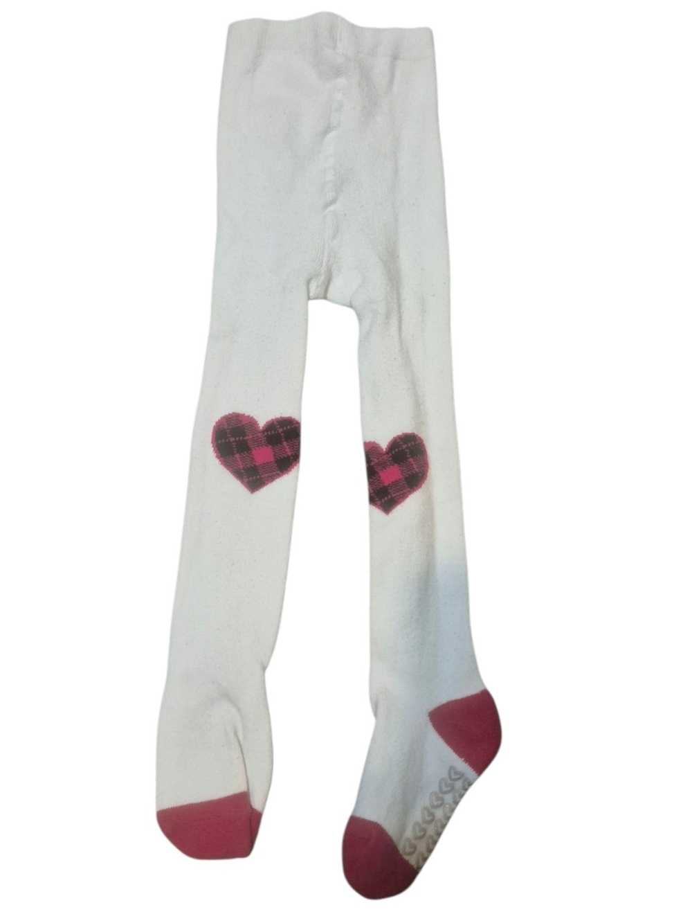 The Children's Place White Tights with Pink Plaid Heart Knee Patches